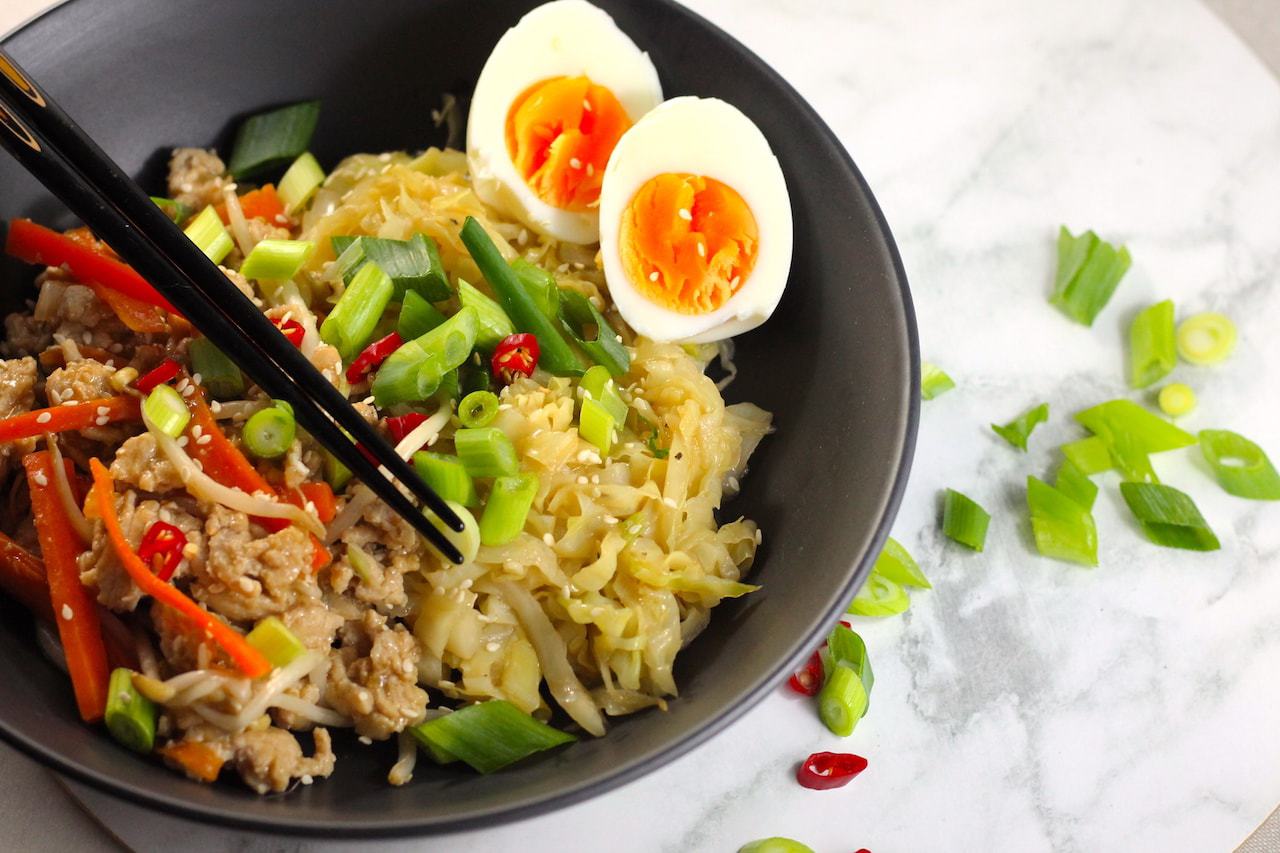 Keto Chow Mein Bowls with Chicken & Egg