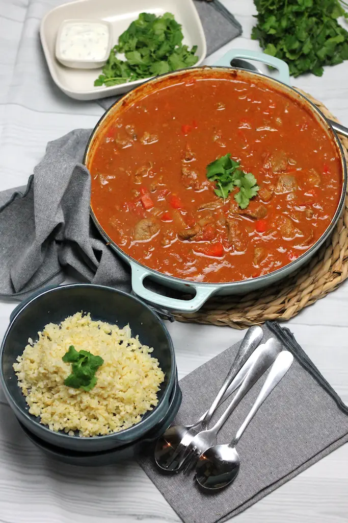 Keto Rogan Josh by Aussie Keto Queen is easier to make than you think! Using beef or lamb, this rich sauce can be spicy or mild but is always rich, warming and filling - perfect for a cold night. Keto Curries are best served with cauliflower rice and Keto naan bread for a real Keto Indian feast!