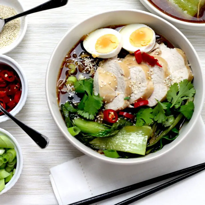 Keto Chicken Ramen Noodles by Aussie Keto Queen is a great broth based dinner, easy to prepare for weeknight Keto meals and loaded with flavour. Entertain a Keto crowd with ease! #keto #ketodinner #easyketo #japaneseketo