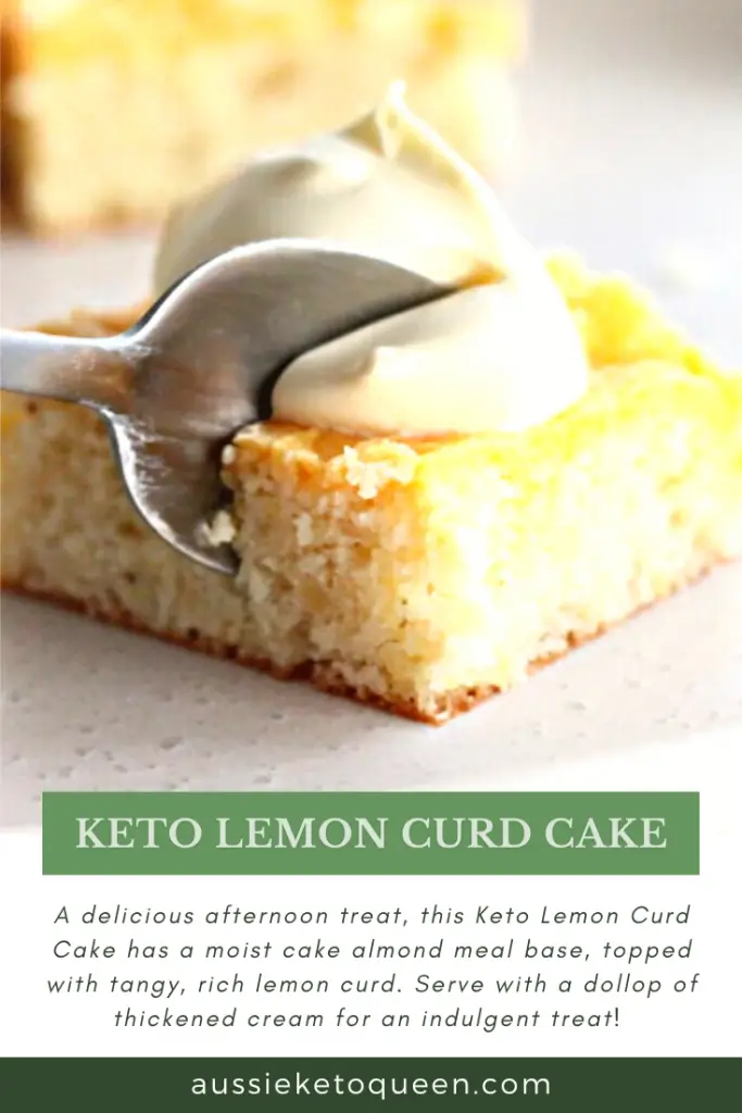 Keto Lemon Curd Cake - A delicious afternoon treat, this Keto Lemon Curd Cake has a moist cake almond meal base, topped with tangy, rich lemon curd. Serve with a dollop of thickened cream for an indulgent treat! 