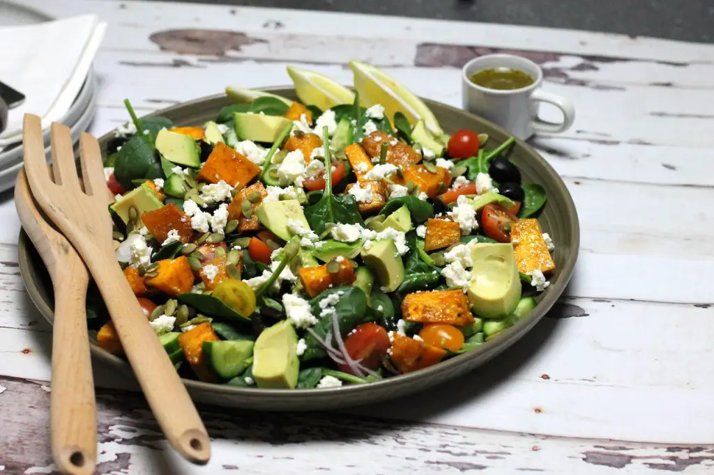 Keto Pumpkin and Feta Salad by Aussie Keto Queen Roast pumpkin ahead for a side salad that comes together in minutes. Healthy keto salad This Keto Pumpkin and Feta Salad is a really heavenly Keto salad, bound to impress whoever you put it in front of. The sweetness from the pumpkin really compliments the savoury Greek flavours in the chicken and halloumi marinade, so is a match made in heaven!
