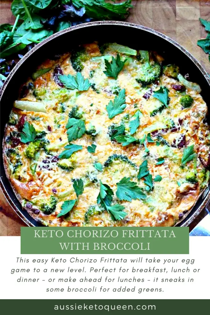 Keto Chorizo Frittata with Broccoli  Pinterest graphic image