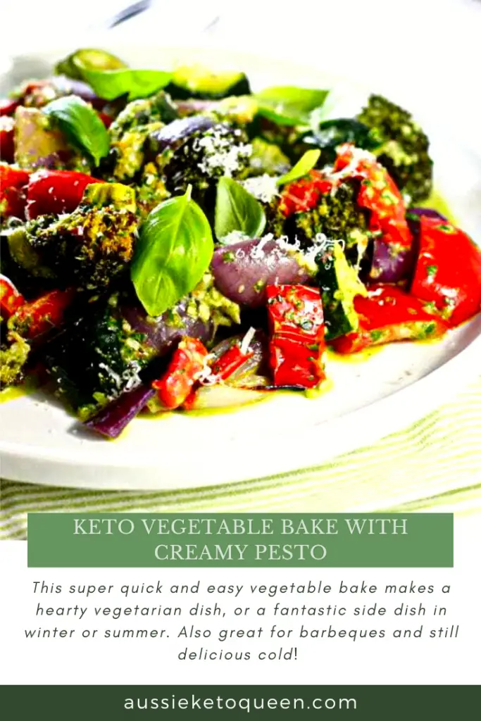 aKeto Vegetable Bake with Creamy Pesto by Aussie Keto Queen - This super quick and easy vegetable bake makes a hearty vegetarian dish, or a fantastic side dish in winter or summer. Also great for barbeques and still delicious cold! 